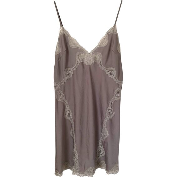 Victorias Secret Nightie Slip Dress Chemise Women M Gray Satin Lace Trim Fairy - Picture 1 of 9